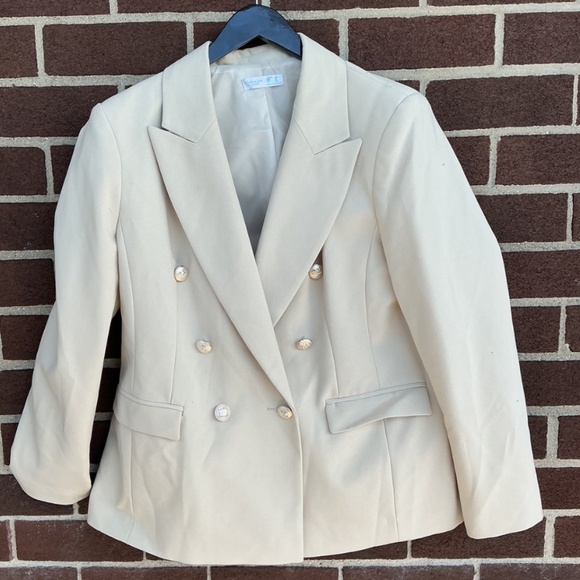 Cream Double Breasted, Blazer, Classic Gold Buttons - Picture 1 of 3